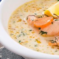 Finnish fish soup with melted cheese